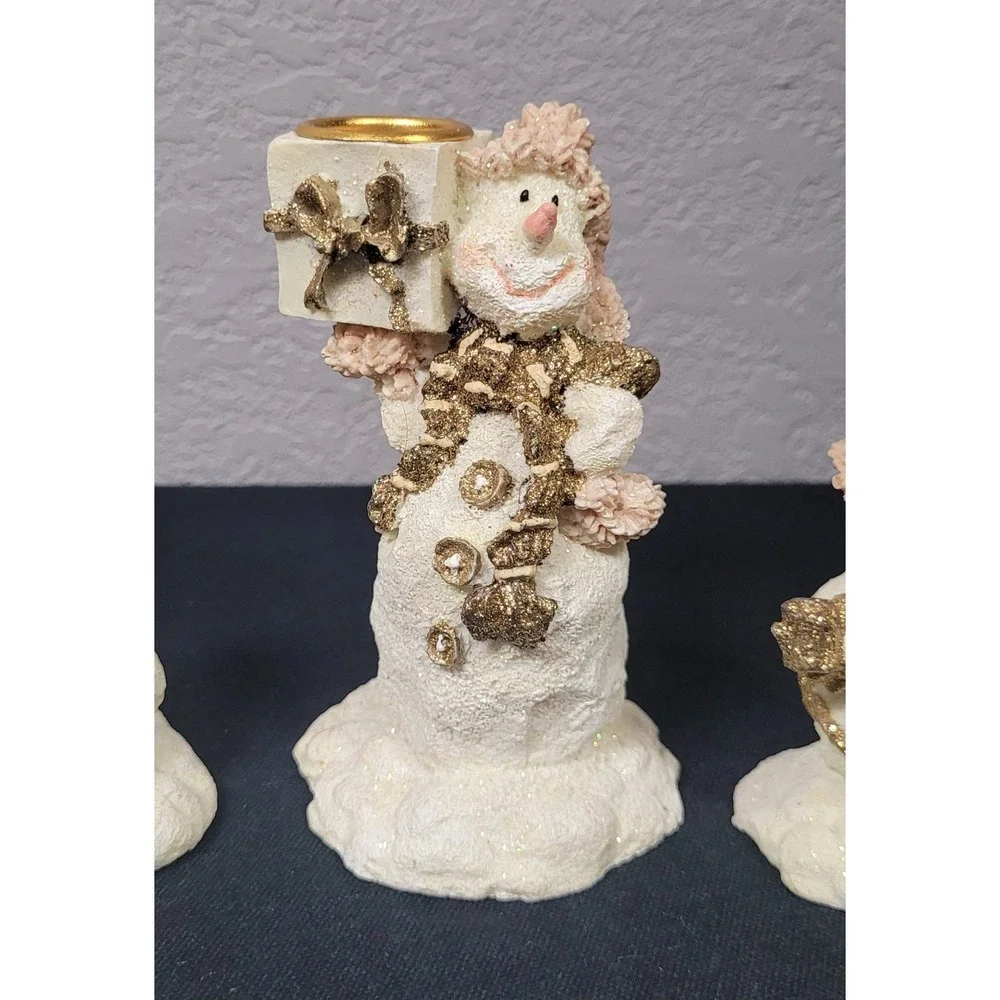 Oatmeal Collection 3-Piece Snowman Family Candlestick Holder Set Vintage 1999